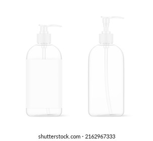 Realistic transparent bottle with white dispensers. Perfect for presentation of your design. EPS10.	