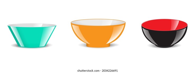 realistic transparent bowl glass ceramics utensil, glass dishes food containers. eps format