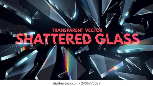 Realistic transparent broken vector glass shards effect. Vector illustration