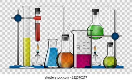 Realistic Transparent Chemical Laboratory Equipment Set Stock Vector ...