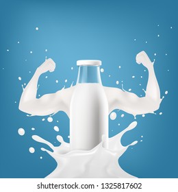 Realistic Transparent Clear Milk Bottle Advertising Template. EPS10 Vector