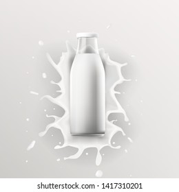 Realistic Transparent Clear Milk Bottle Advertising Template. EPS10 Vector