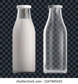 Realistic Transparent Clear Milk Empty Bottle Isolated. EPS10 Vector