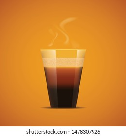 realistic transparent coffee glass with capuccino and smoke vector illustrations