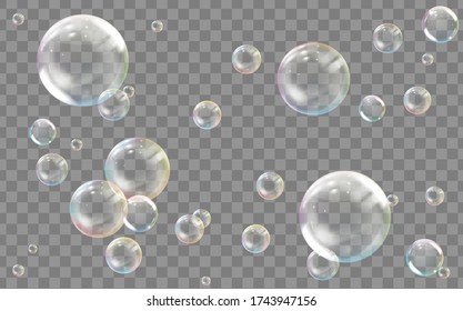 Realistic transparent colored soap or water bubble