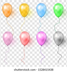 Realistic transparent colorful balloons. Set of realistic vector colorful balloons isolated on transparent background.