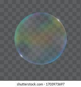 Realistic transparent colorful custom bubble with reflection of joyous, isolated on a checkered tone. Vector texture.