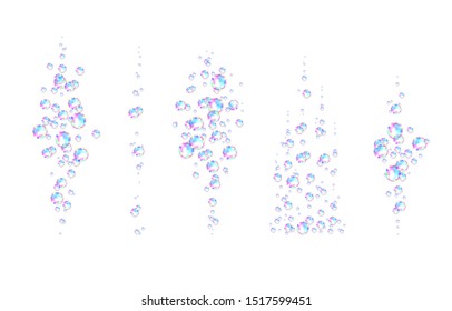 Realistic transparent colorful soap  bubbles with rainbow reflection isolated on white  background. Vector texture.