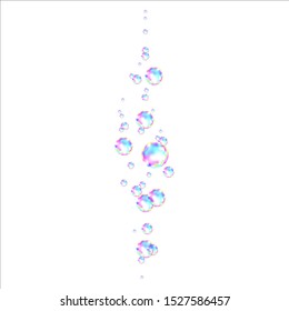 Realistic transparent colorful soap  bubbles with rainbow reflection isolated on white  background. Vector texture.