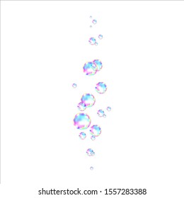 Realistic transparent colorful soap  bubbles with rainbow reflection isolated on white background. Vector texture.