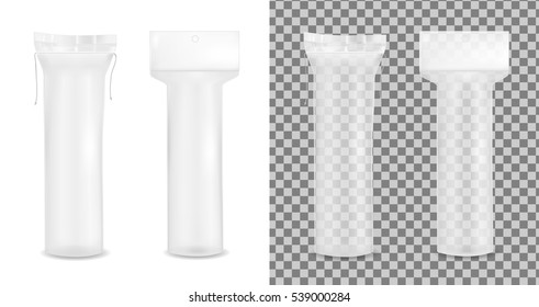 Realistic transparent cotton pads package with hanging hole.