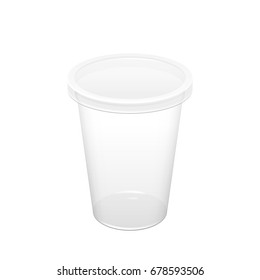 Realistic Transparent Disposable Plastic Cup With Lid. For various drinks, lemonade, fresh, coffee or ice cream. Mock up for brand template. vector illustration.