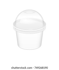 Realistic Transparent Disposable Plastic Cup With Lid. For various drinks, lemonade, fresh, coffee or ice cream. Mock up for brand template. vector illustration.