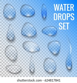 Realistic transparent drops of water with radiant reflections isolated objects