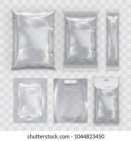 Realistic Transparent Empty Plastic Food Packaging Template Set. EPS10 Vector