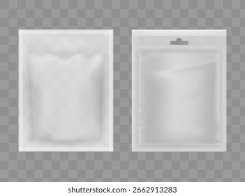 Conjunto de Plantilla de empaquetado de alimentos de plástico vacío transparente realista. Vector EPS10