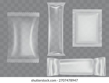 Realistic Transparent Empty Plastic Food Packaging Template Set.