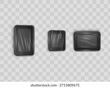 Realistic Transparent Empty Plastic Food Packaging Template Set. EPS10 Vector