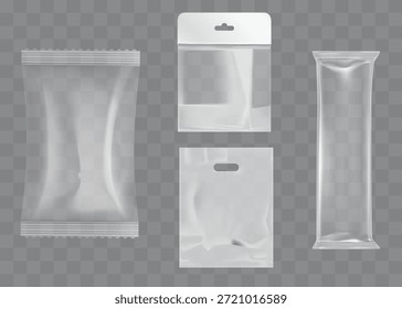 Realistic Transparent Empty Plastic Food Packaging Template Set. EPS10 Vector