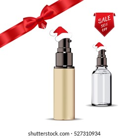 Realistic Transparent Essential Oil Bottle. Mock up Bottle. Cosmetic vial, flask.Airless Cosmetic Bottle. Vector illustration. Liquid Powder.