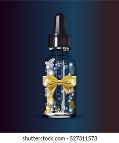 Realistic Transparent Essential Oil Bottle. Mock up Bottle. Cosmetic vial, flask.