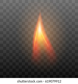 Realistic transparent flame effect. Fiery, burn graphic design element. Vector fire illustration isolated on black background