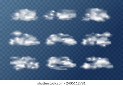 Realistic transparent and fluffy sky clouds.