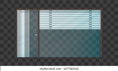 Realistic transparent glass of the balcony. Frame for the balcony. Transparent glass door and window. Element for the design of the house and apartment. Vector.