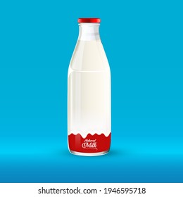 Realistic transparent glass milk full bottle