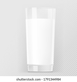 Realistic transparent glass of milk. Vector illustration on gray background. Easy to use for design. EPS10.	