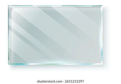 Realistic transparent glass plate featuring captivating light reflections and soft shadows, isolated on a white background, perfect for enhancing design projects and presentations