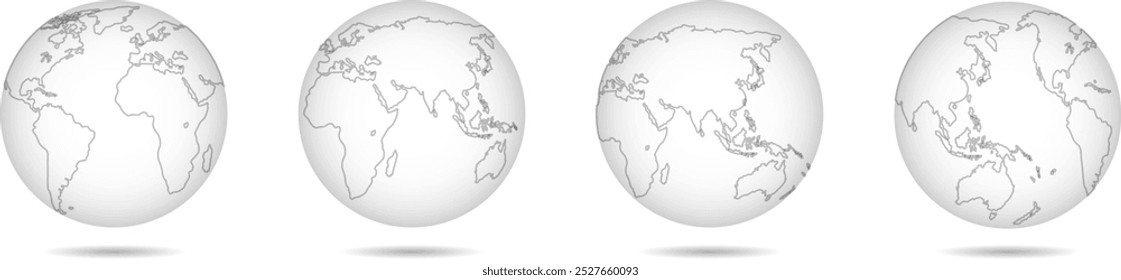 
"Realistic transparent globes of Earth with shadow, perfect for detailed world map illustrations."