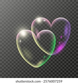 Realistic transparent hearts on a transparent background.