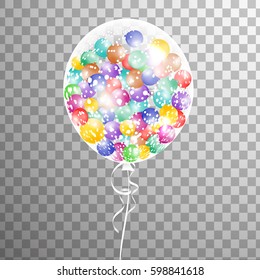 Realistic transparent helium balloon confetti with colorful balloons inside isolated. Party decorations for birthday, anniversary, celebration,  event design. vector