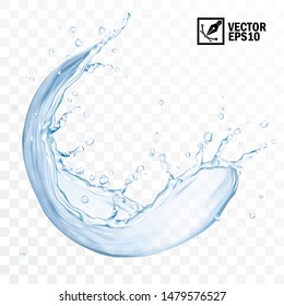 Realistic transparent isolated vector circle splash of water with drops