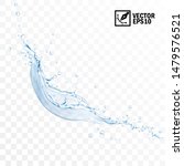Realistic transparent isolated vector falling splash of water with drops, editable handmade mesh