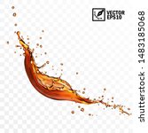 Realistic transparent isolated vector falling splash of tea, coffee or cola