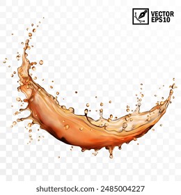 Realistic transparent isolated vector splash of tea, coffee, Cola or whiskey with drops, a splash in the form of a circle