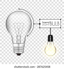 Realistic transparent light bulb. Glowing and turned off. Vector illustration for your design