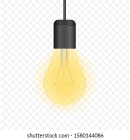 Realistic transparent light bulb. lamp, incandescent bulb. Vector stock illustration.