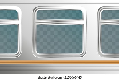 Realistic transparent metal train window. Railway transport. Vector illustration.