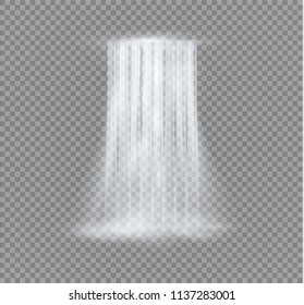 Realistic Transparent, Nature, stream of waterfall with clear water and bubbles isolated on transparent background. Natural element for design landscape image. Vector illustration.