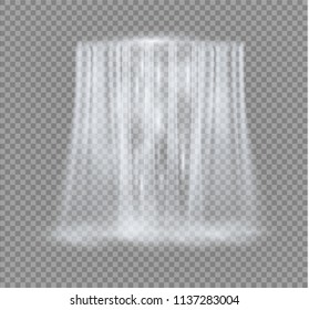 Realistic Transparent, Nature, stream of waterfall with clear water and bubbles isolated on transparent background. Natural element for design landscape image. Vector illustration.