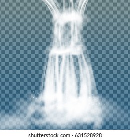 Realistic Transparent, Nature, stream of waterfall with clear water and bubbles isolated on transparent background. Natural element for design landscape image. Vector illustration.