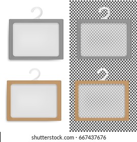 Realistic transparent paper packaging box with hanger.