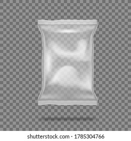 Realistic Transparent Pillow Plastic Food Bag. EPS10 Vector