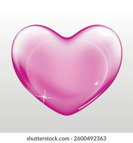 Realistic transparent pink vector soap bubble shaped as heart. Romantic glossy soapy heart. Valentine day symbol. Black background.