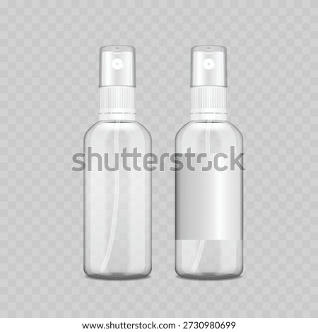Realistic Transparent Plastic Spray Bottle Mockup with White Trigger. Vector illustration