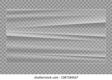 Realistic transparent plastic wrap isolated on transparent background, vector illustration