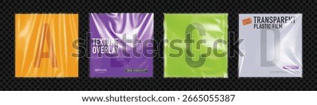 Realistic Transparent Plastic Wrinkled Texture Overlay Set – Clear Packaging Film Effect for Design